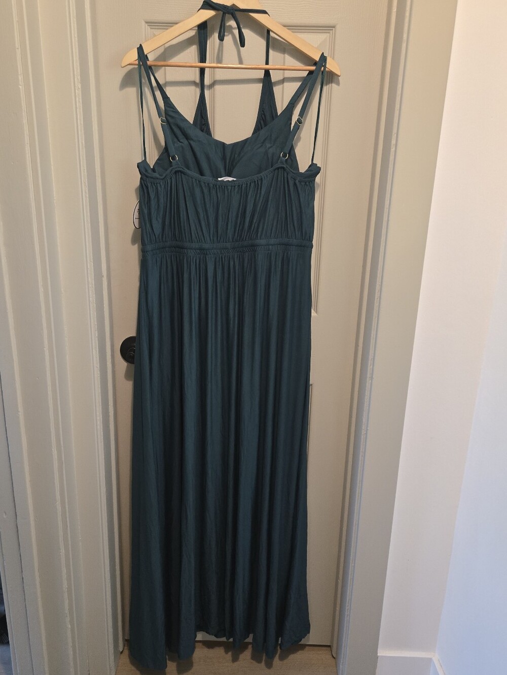 Soma Soft Jersey Teal Halter Maxi Bra Dress with Drawstring Waist sz XL - Picture 4 of 9